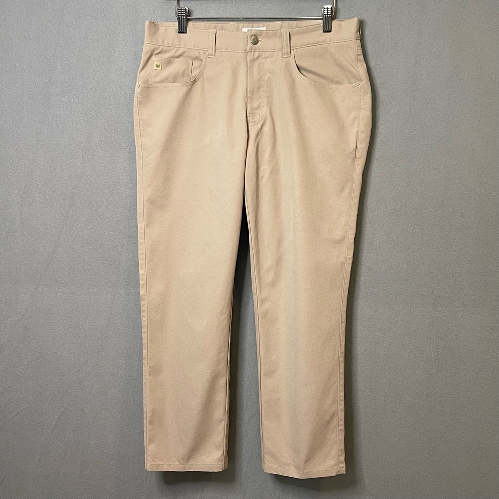 Peter Millar Pants EB66 32x30 Khaki Performance Golf Pants Flat Front Mens